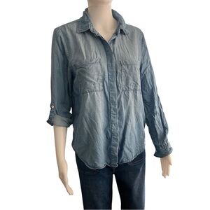 Lola River Womens Size S Roll Sleeve Button Up Chambray Shirt Blouse Top